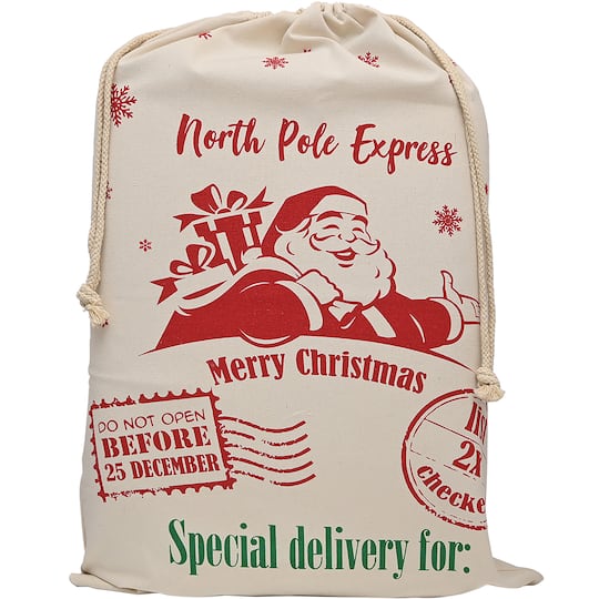 Personality Case; Personality Case™ 19" x 26" North Pole Express Merry Christmas Cotton Drawstring Bag; Category:Gift Bags & Wine Bags; Image:1